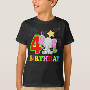 Happy 4th Birthday Boy Baby Elephant Kid - Four  T-Shirt