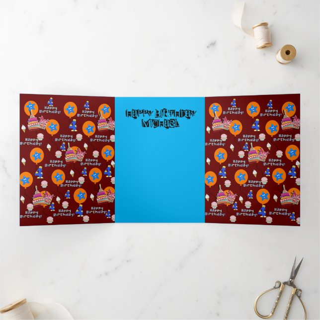 Happy 4th Birthday Card, #4 Birthday Dark Red Tri-Fold Card (Inside)