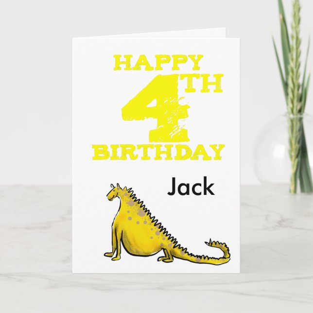 Happy 4th birthday cartoon dinosaur - boys card (Front)