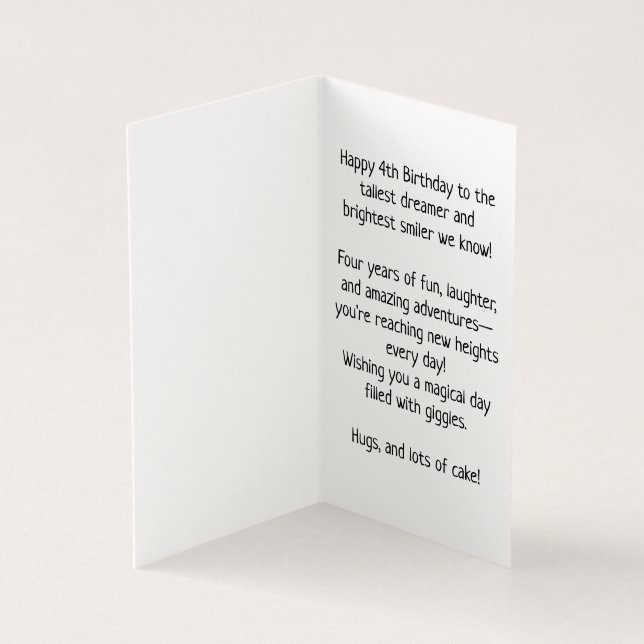 Happy 4th Birthday - Children's Card (Inside)