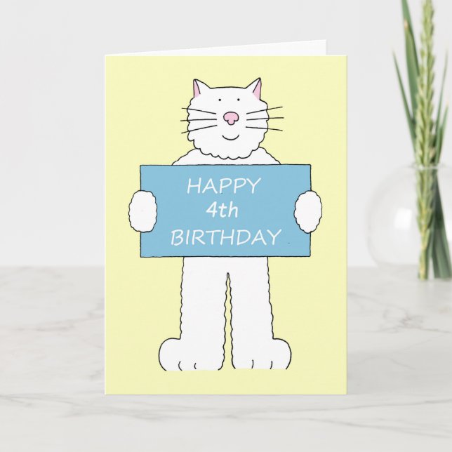 Happy 4th Birthday Cute Cartoon Cat Card (Front)