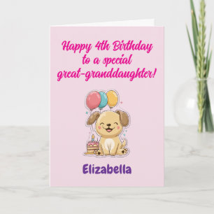 Happy 4th Birthday Great-Granddaughter, Cute Puppy Card
