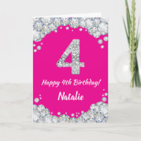 Happy 4th Birthday Hot Pink and Silver Glitter