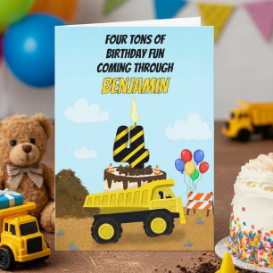Happy 4th Birthday Name Dump Truck Card