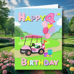 Happy 4th Birthday Polka Dot Pink Girly Golf Card