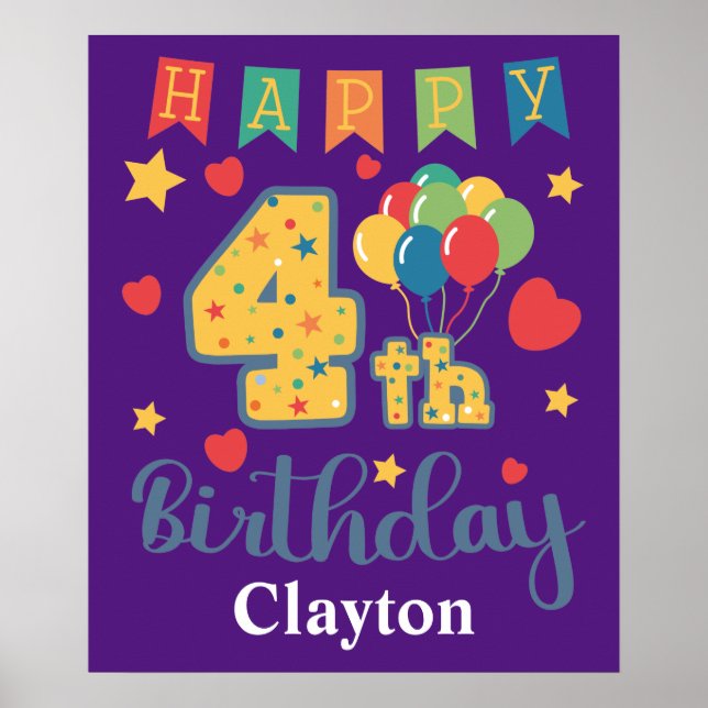 Happy 4th Birthday Poster (Front)