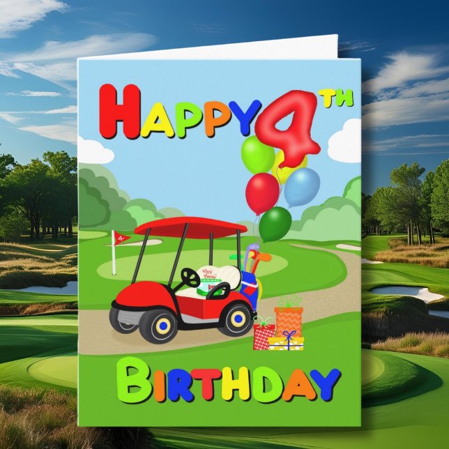 Happy 4th Birthday Red Boys Golf Card (Creator Uploaded)