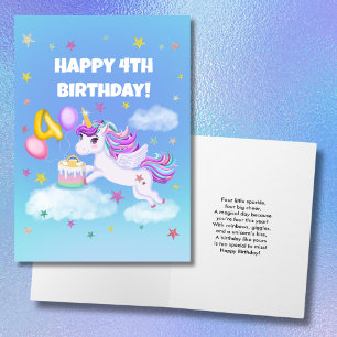 Happy 4th Birthday Unicorn with Birthday Cake Card