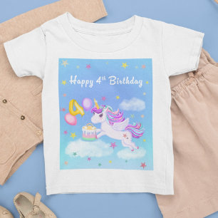 Happy 4th Birthday Unicorn with Birthday Cake T-Shirt