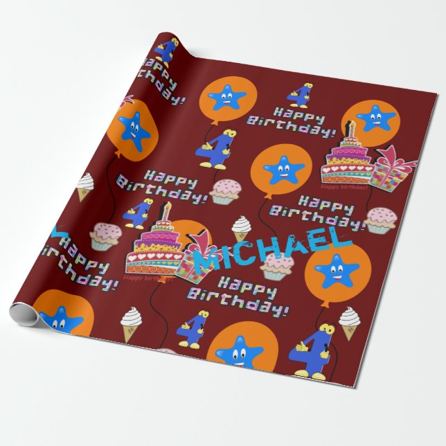 Happy 4th Birthday Wrapping Paper Balloons #4 (Unrolled)