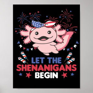 Happy 4th Cute Axolotl With Fireworks America Poster