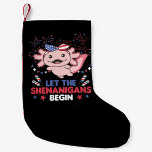 Happy 4th Cute Axolotl With Fireworks America Small Christmas Stocking