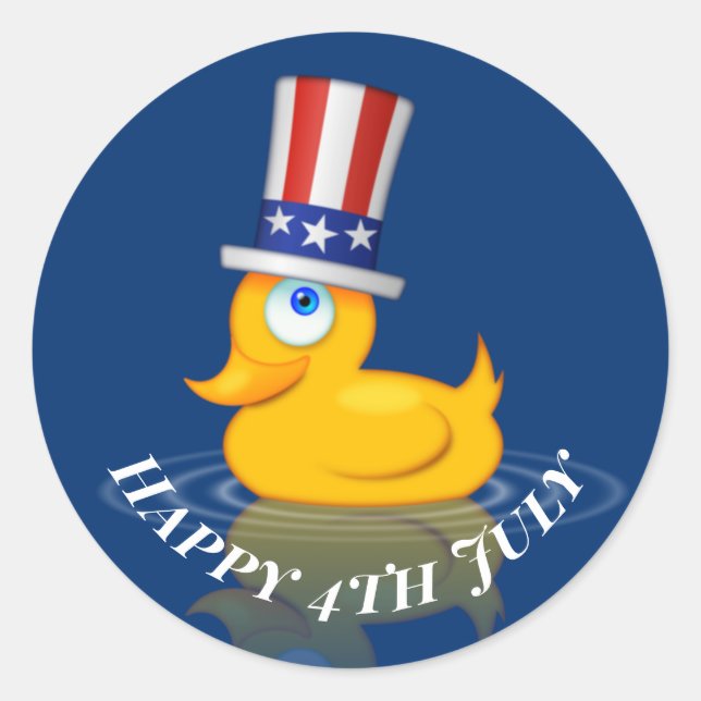 Happy 4th July Cute Patriotic Rubbber Duck Classic Round Sticker (Front)
