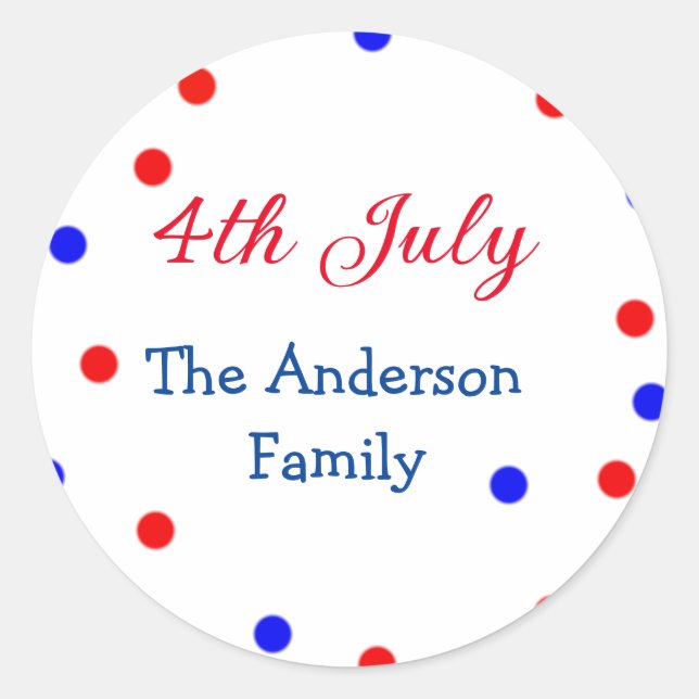 Happy 4th July independence day add family name te Classic Round Sticker (Front)