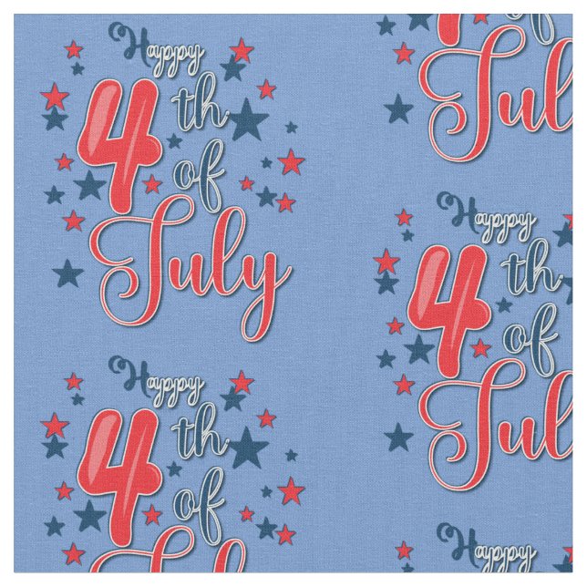 Happy 4th July Red White Blue Fabric (Close Up)