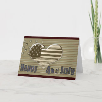 Happy 4th July USA flag and heart Card