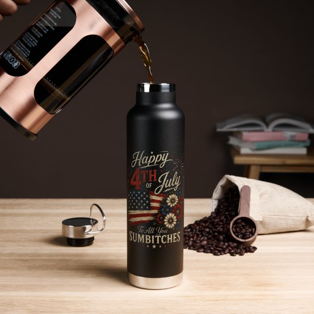 Happy 4th July Water Bottle (Coffee (Rotated))