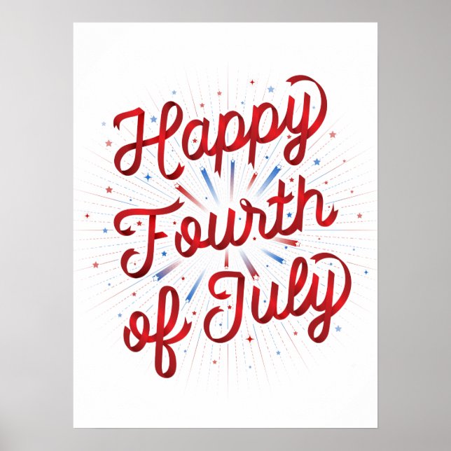Happy 4th of July (18x24) Red Gradient Poster (Front)