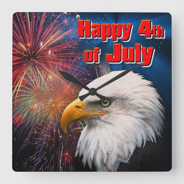 Happy 4th of July 1 & Numeral Options Square Wall Clock (Front)