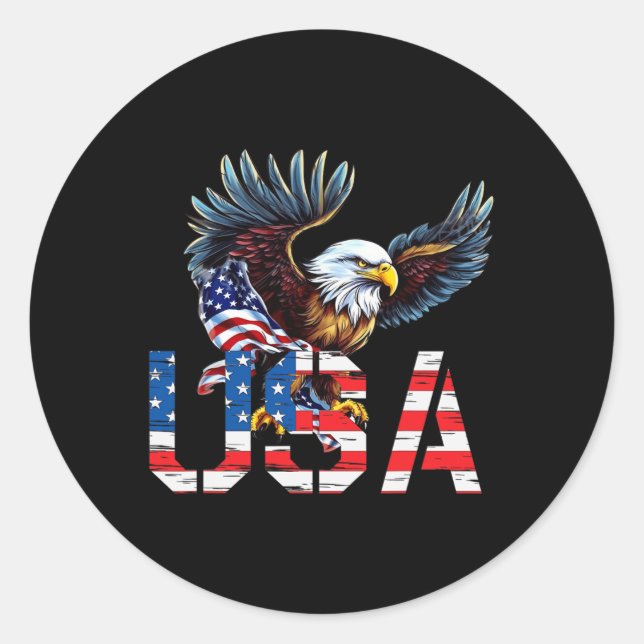 Happy 4th Of July America Flag Patriotic Eagle Usa Classic Round Sticker (Front)