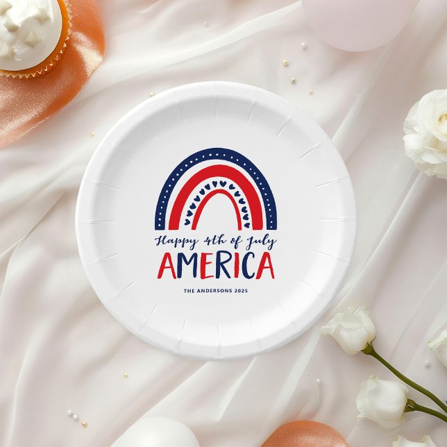 Happy 4th of July America | Red White Blue Rainbow Paper Plate (Creator Uploaded)