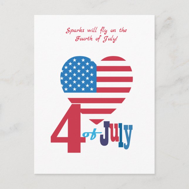 Happy 4th of July America USA Flag Patriotic Heart Postcard (Front)