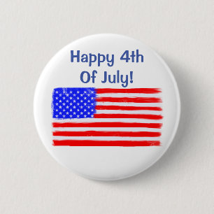 “Happy 4th of July” American Flag Button