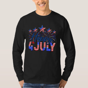 Happy 4th Of July American Flag  Fireworks Patriot T-Shirt