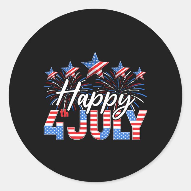 Happy 4Th Of July American Flag Fireworks Patrioti Classic Round Sticker (Front)