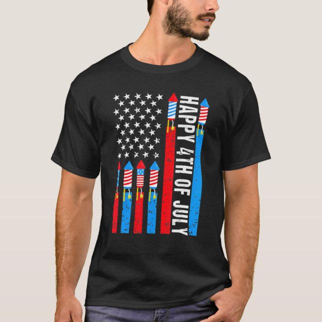 Happy 4th Of July American Flag Fireworks Patrioti T-Shirt (Front)