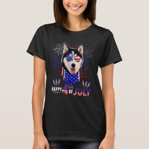 Happy 4th Of July American Flag Husky Dog Sunglass T-Shirt