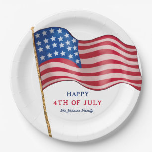Happy 4th of July American Flag Paper Plate