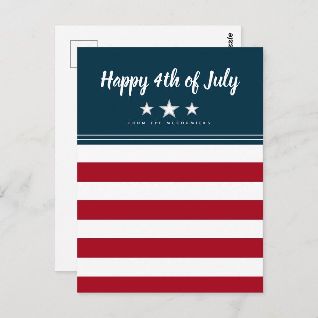 Happy 4th of July American Flag Personalised Postcard (Front/Back)