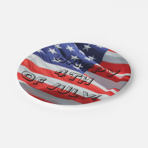Happy 4th of July, American Flag Plate, Fourth USA Paper Plate