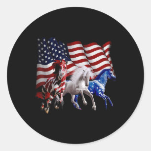 Happy 4th Of July American Flag Red White Horse An Classic Round Sticker