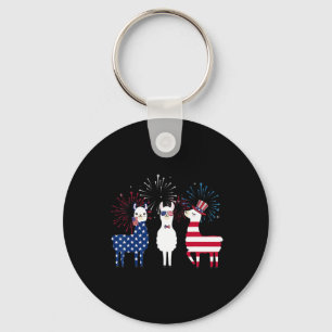 Happy 4th Of July American Flag Red White Llama An Key Ring