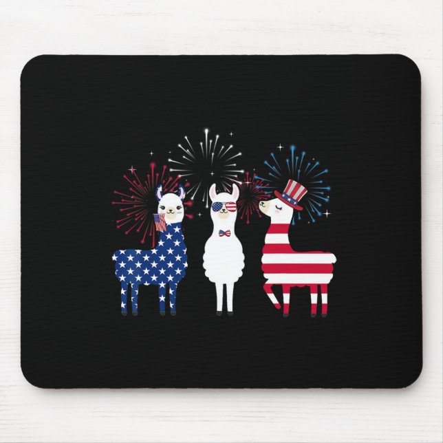Happy 4th Of July American Flag Red White Llama An Mouse Pad (Front)
