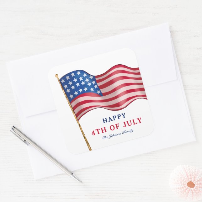 Happy 4th of July American Flag Square Sticker (Envelope)