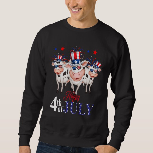 Happy 4th Of July American Flag Three Cute Cows Fi Sweatshirt (Front)