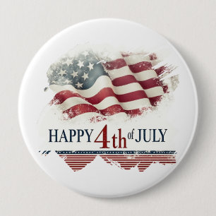 Happy 4th of July - American Flag Vintage Design 10 Cm Round Badge