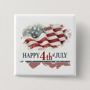 Happy 4th of July - American Flag Vintage Design 15 Cm Square Badge