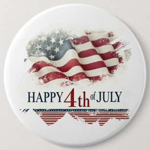 Happy 4th of July - American Flag Vintage Design 6 Cm Round Badge