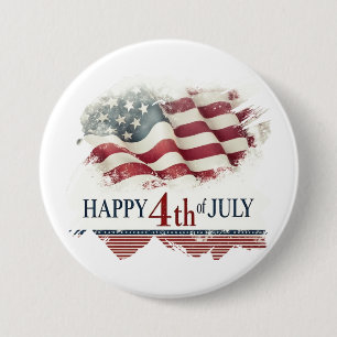 Happy 4th of July - American Flag Vintage Design 7.5 Cm Round Badge