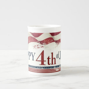 Happy 4th of July - American Flag Vintage Design Bone China Mug