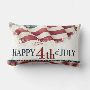 Happy 4th of July - American Flag Vintage Design Lumbar Cushion