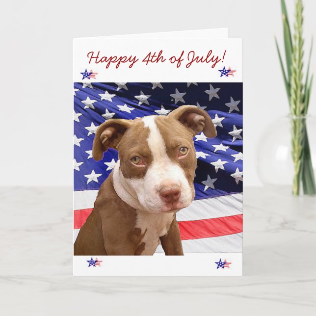 Happy 4th of July American Pitbull puppy card (Front)