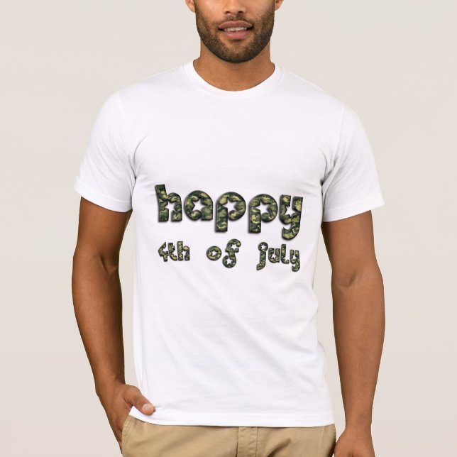 Happy 4th of July Army Camouflage Typography T-Shirt (Front)