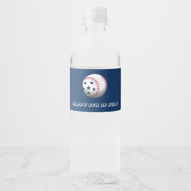 Happy 4th of July Baseball Water Bottle Label (Front)