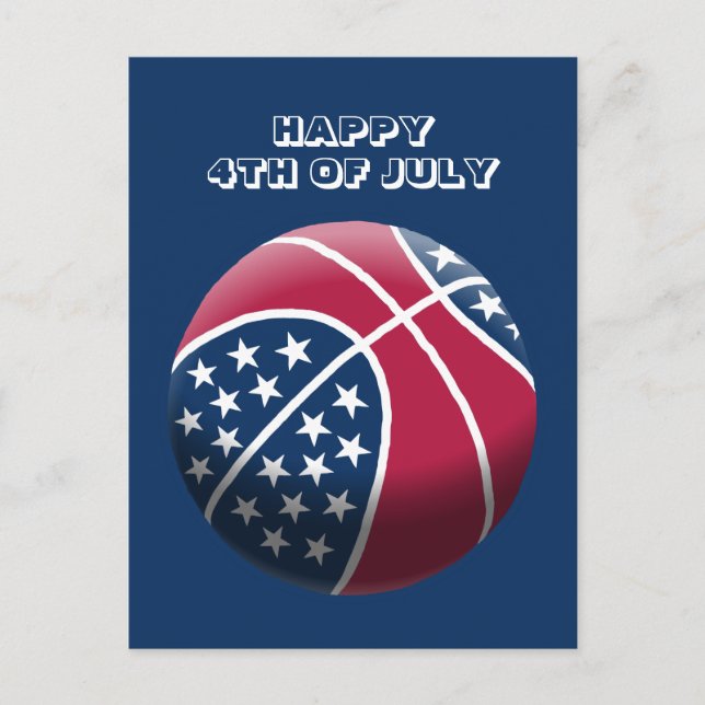 Happy 4th of July Basketball Holiday Postcard (Front)