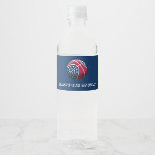 Happy 4th of July Basketball Water Bottle Label